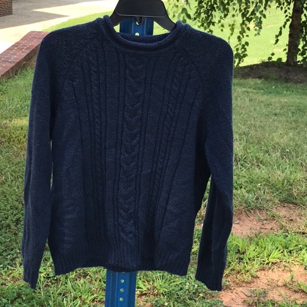 Carolyn Taylor for by Design Essentials Navy Blue Cable Knit Sweater L Large